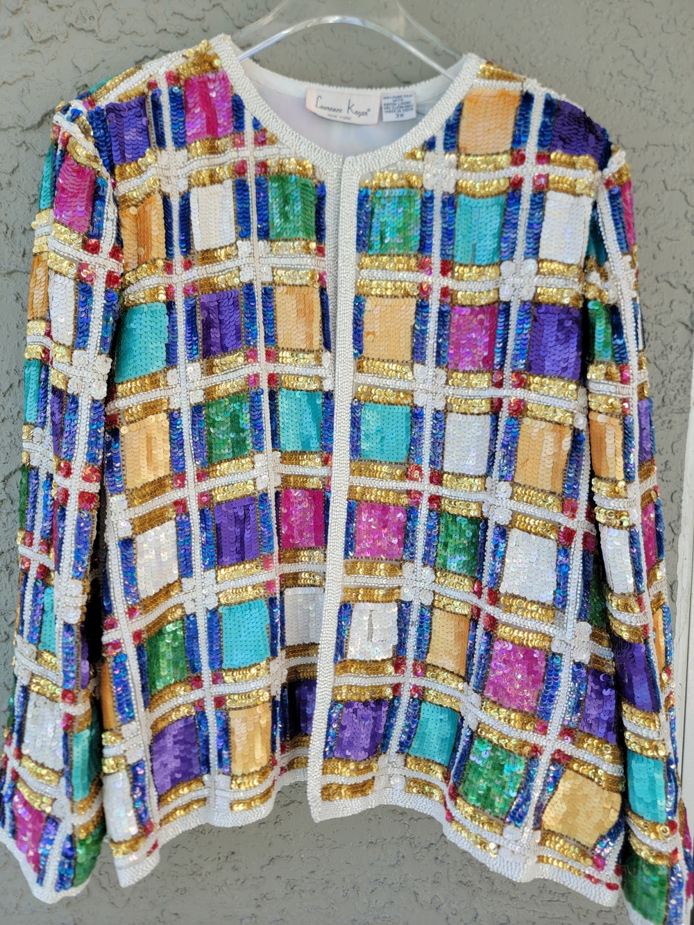 Vintage 80s Laurence Kazar 3X Silk Multicolor Sequin Beaded Jacket Dolly chic - Picture 4 of 15